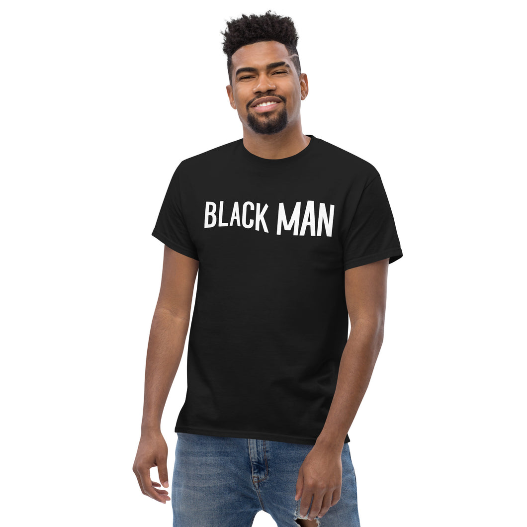 BLACK MAN - Black Unisex Text Logo tee