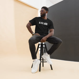 BLACK MAN - Black Unisex Text Logo tee