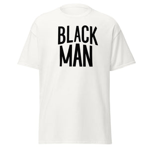 BLACK MAN - White Unisex Text Logo tee