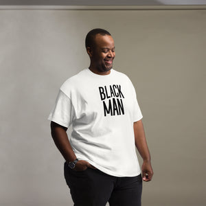 BLACK MAN - White Unisex Text Logo tee