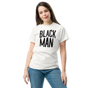 BLACK MAN - White Unisex Text Logo tee